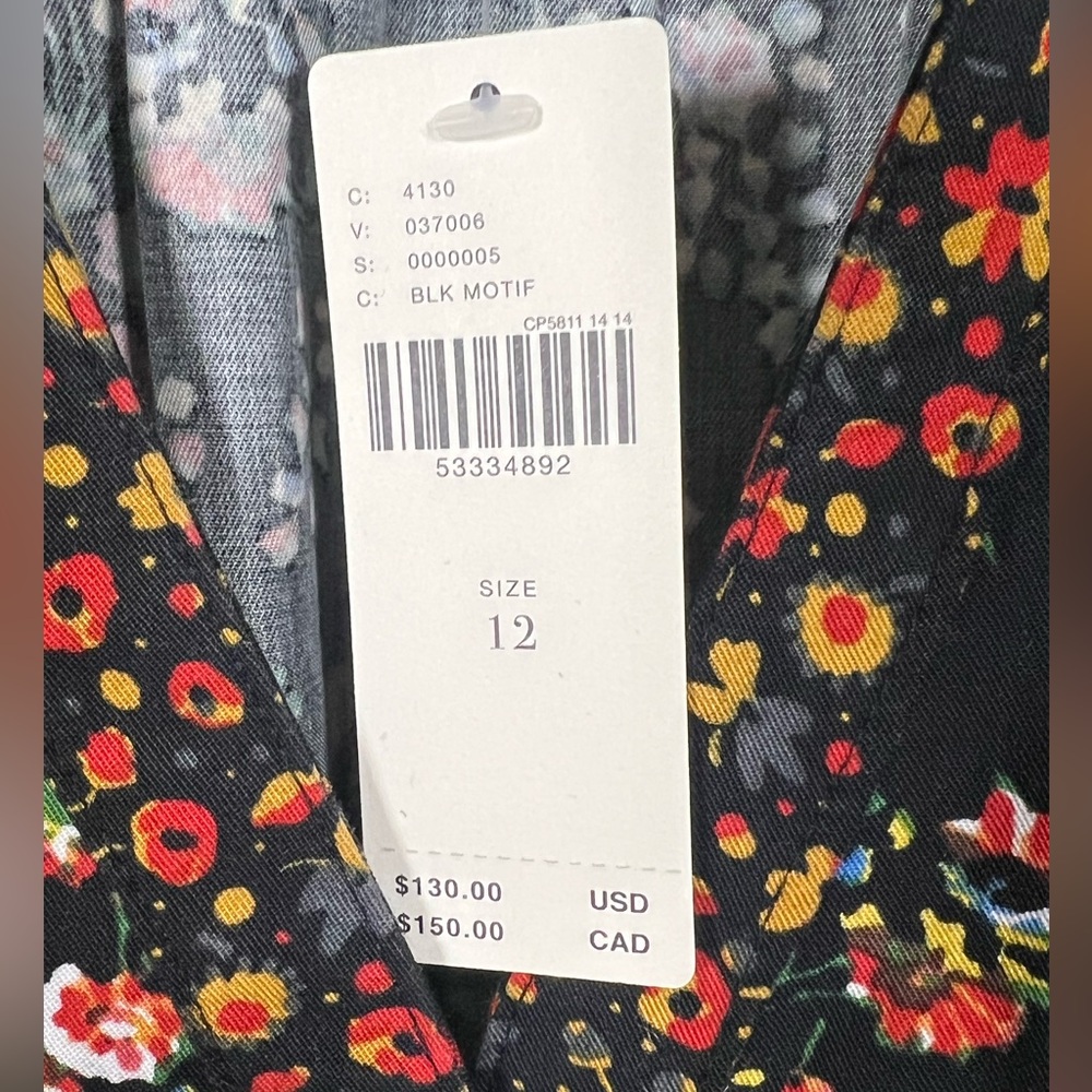 Anthropologie Maeve Marlie Ditsy Floral Tunic Dress Black Button Front NWT 12 - Picture 5 of 8